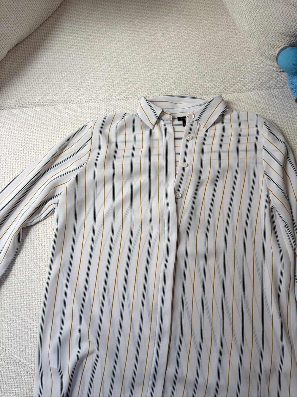 Ann Taylor White Stripe Button-Up Shirt with Yellow & Gray Stripes